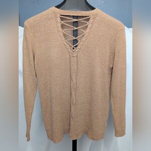 NWOT ENTRO Tan Lace-Up Sweater Top Sz Large